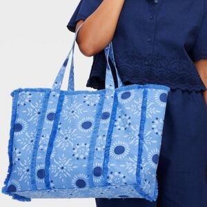 Roller Rabbit x Target Blue Fringe Canvas Tote bag - NWT